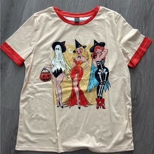 Vintage Halloween Graphic Tee with Red Trim